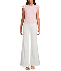 Skies Are Blue Crew Neck Ruffle Cap Sleeve Sweater Knit Top