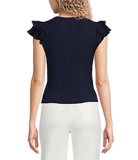 Skies Are Blue Crew Neck Ruffle Cap Sleeve Sweater Knit Top