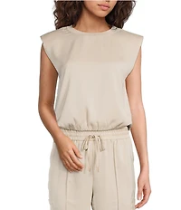 Skies Are Blue Crew Neck Sleeveless Bubble Coordinating Muscle Tank