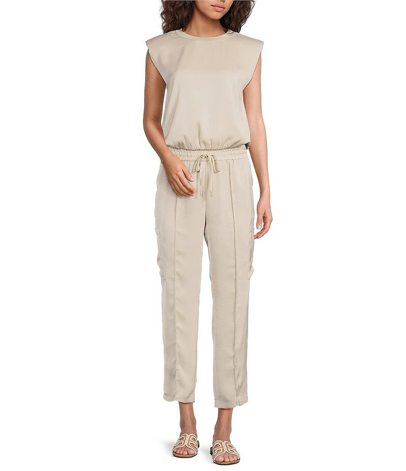 Skies Are Blue Crew Neck Sleeveless Bubble Coordinating Muscle Tank