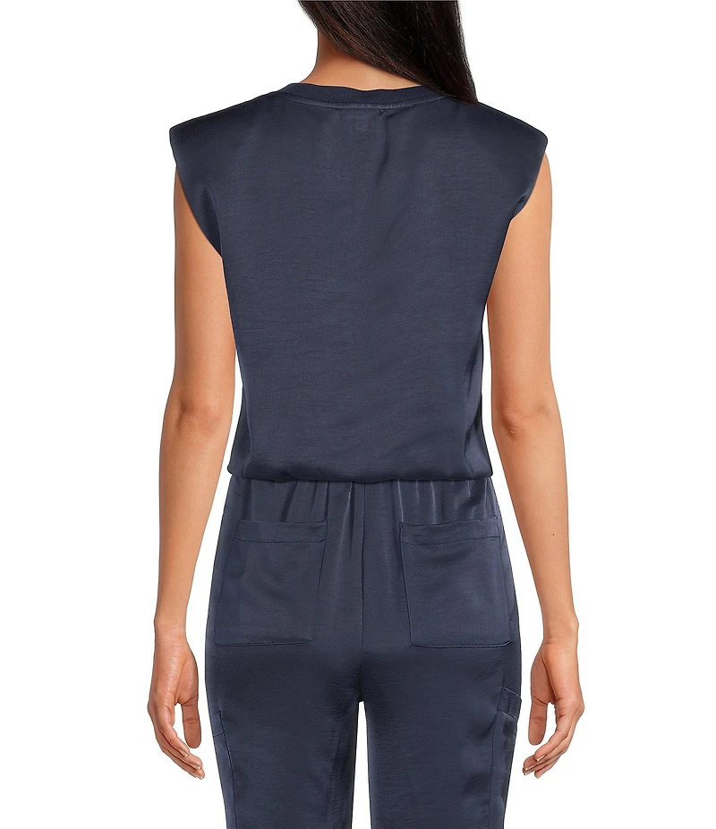 Skies Are Blue Crew Neck Sleeveless Bubble Coordinating Muscle Tank