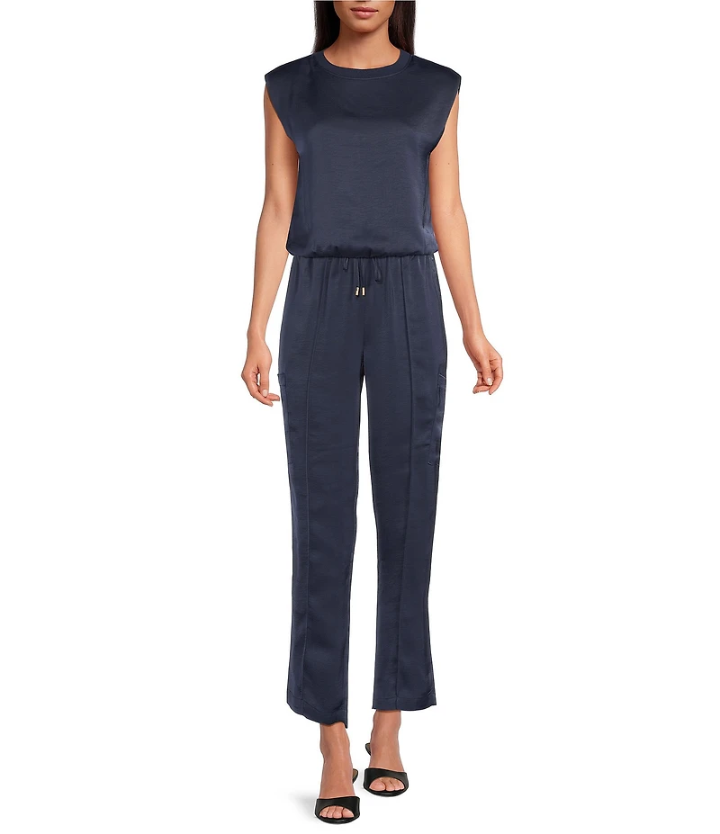 Skies Are Blue Crew Neck Sleeveless Bubble Coordinating Muscle Tank