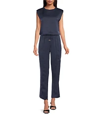 Skies Are Blue Crew Neck Sleeveless Bubble Coordinating Muscle Tank