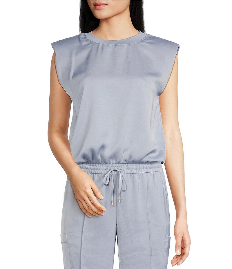 Skies Are Blue Crew Neck Sleeveless Bubble Coordinating Muscle Tank