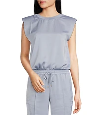 Skies Are Blue Crew Neck Sleeveless Bubble Coordinating Muscle Tank