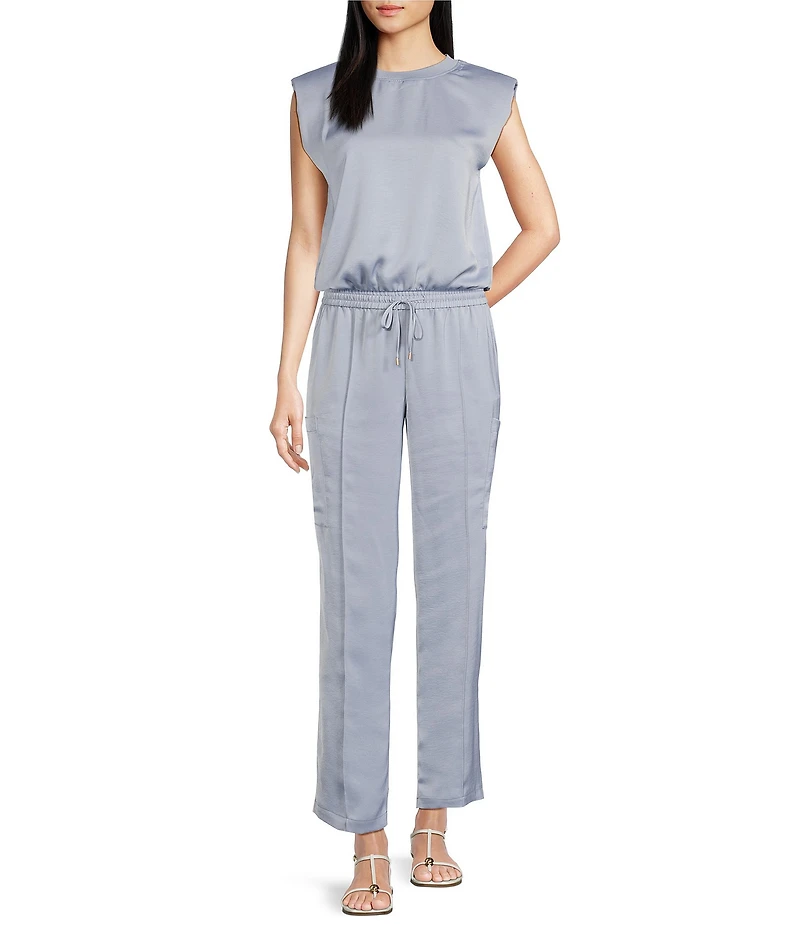 Skies Are Blue Crew Neck Sleeveless Bubble Coordinating Muscle Tank