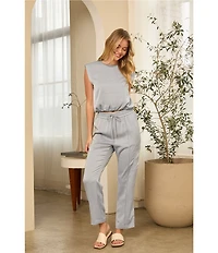 Skies Are Blue Crew Neck Sleeveless Bubble Coordinating Muscle Tank