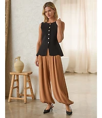 Skies Are Blue Crew Neck Sleeveless Button Front Knit Peplum Vest