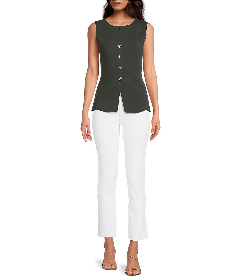 Skies Are Blue Crew Neck Sleeveless Button Front Knit Peplum Vest
