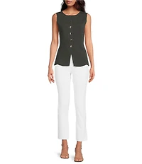 Skies Are Blue Crew Neck Sleeveless Button Front Knit Peplum Vest