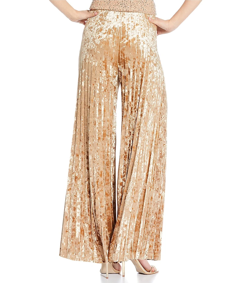Skies Are Blue Crushed Velvet Pleated High Waist Wide Leg Pants
