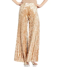 Skies Are Blue Crushed Velvet Pleated High Waist Wide Leg Pants