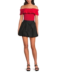 Skies Are Blue Elastic Waist Bubble Hem Mini Skirt