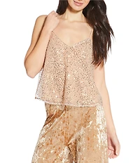 Skies Are Blue Embellished Sequin V-Neck Sleeveless Cami Top