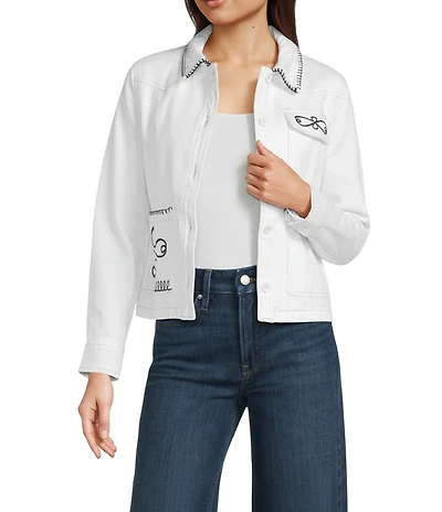 Skies Are Blue Embroidered Point Collar Long Sleeve Whipstitch Barn Jacket