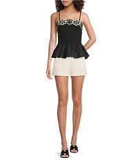 Skies Are Blue Embroidered Trim Square Neck Sleeveless Mixed Media Peplum Cami Top