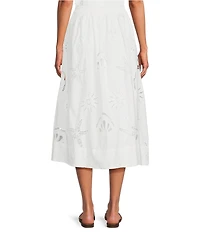 Skies Are Blue Eyelet Lace Sun and Shell Embroidered Coordinating A-Line Midi Skirt