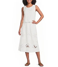Skies Are Blue Eyelet Lace Sun and Shell Embroidered Coordinating A-Line Midi Skirt