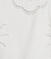 Skies Are Blue Eyelet Lace Sun and Shell Embroidered Crew Neck Sleeveless Coordinating Cropped Top