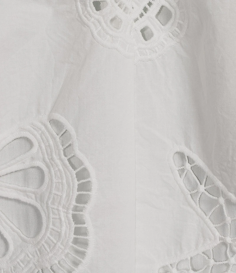 Skies Are Blue Eyelet Lace Sun and Shell Embroidered Halter Neck Sleeveless Mini Shift Dress
