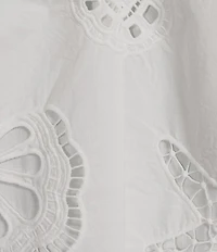 Skies Are Blue Eyelet Lace Sun and Shell Embroidered Halter Neck Sleeveless Mini Shift Dress
