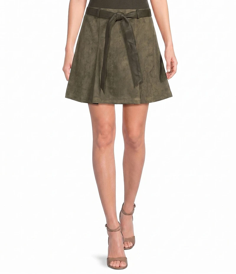 Skies Are Blue Faux Suede Belted A-Line Mini Coordinating Skirt