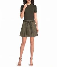 Skies Are Blue Faux Suede Belted A-Line Mini Coordinating Skirt