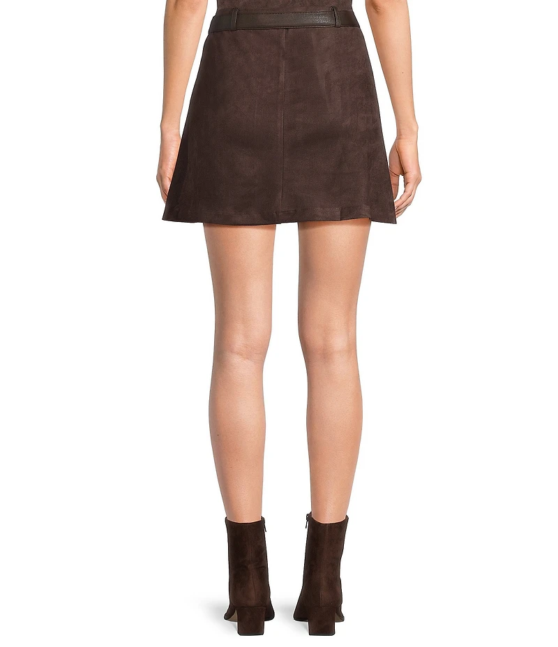 Skies Are Blue Faux Suede Belted A-Line Mini Coordinating Skirt