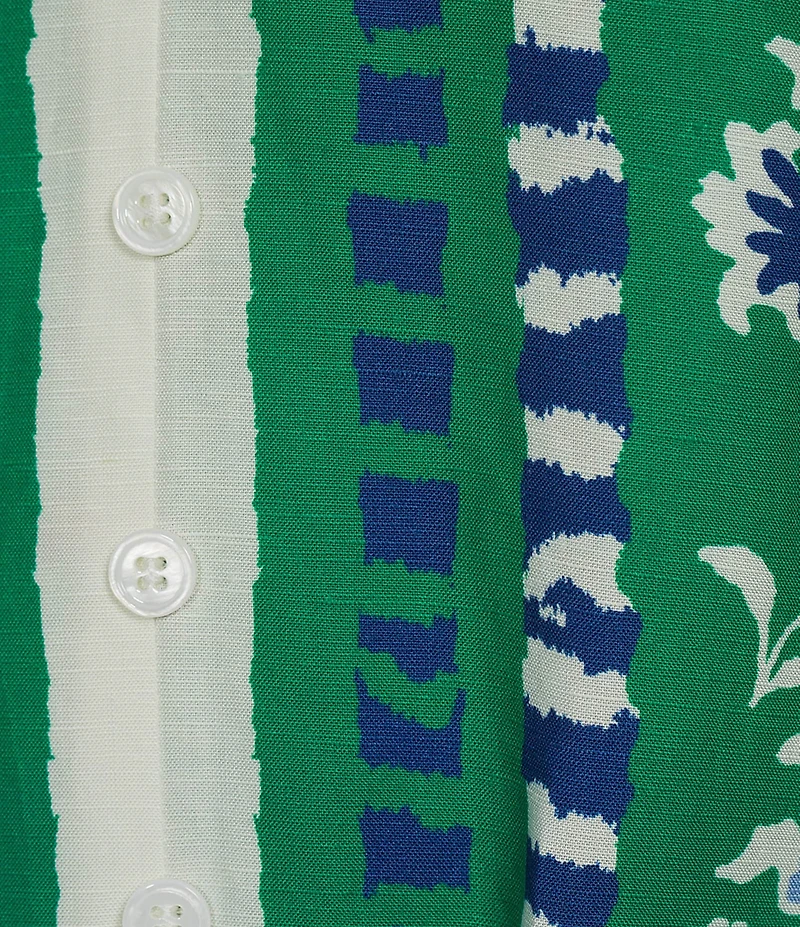 Skies Are Blue Floral Border Print Button Front V-Neck Sleeveless Maxi Dress