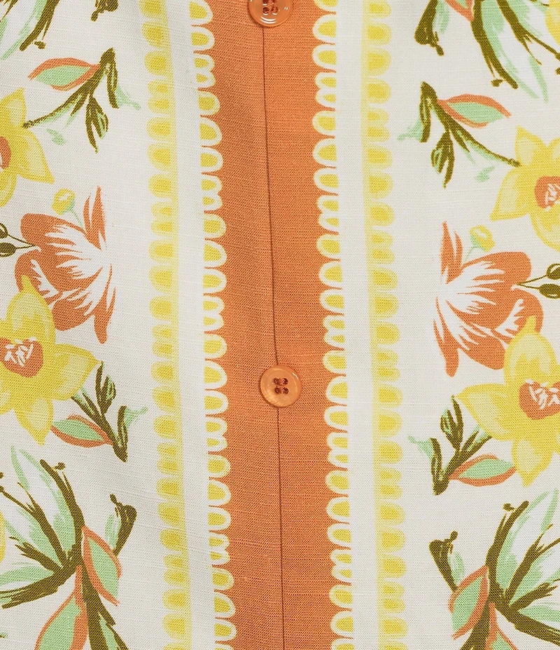 Skies Are Blue Floral Border Print Scoop Neck Sleeveless Shift Mini Dress