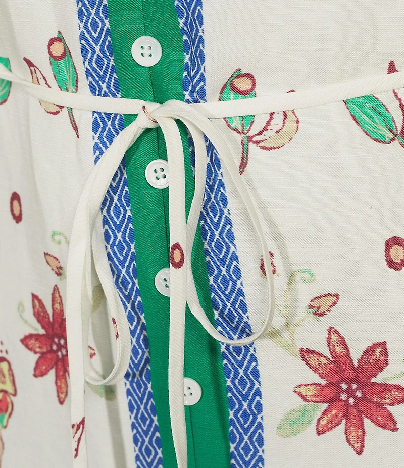 Skies Are Blue Floral Border V-Neck Sleeveless Button Front Maxi Dress