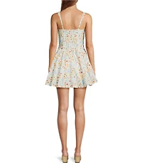 Skies Are Blue Floral Print Square Neck Sleeveless A-Line Mini Dress