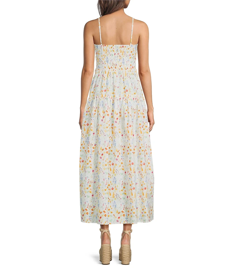 Skies Are Blue Floral Print Sweetheart Neck Sleeveless A-Line Midi Dress