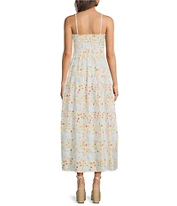 Skies Are Blue Floral Print Sweetheart Neck Sleeveless A-Line Midi Dress