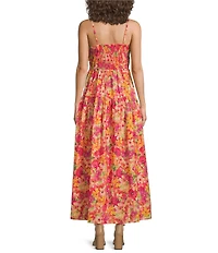 Skies Are Blue Floral Print Sweetheart Neck Sleeveless Smocked Bust Maxi Dress