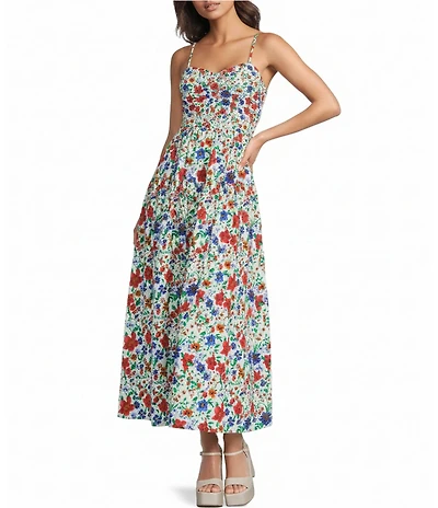 Skies Are Blue Floral Printed Sweetheart Neck Sleeveless A-Line Maxi Dress