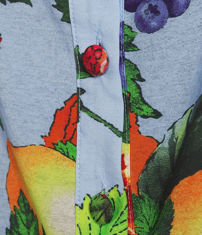 Skies Are Blue Coordinating Fruit Printed Square Neck Button Front Long Sleeve Top