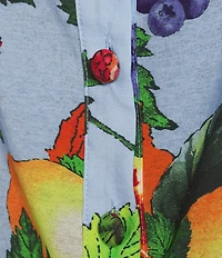 Skies Are Blue Coordinating Fruit Printed Square Neck Button Front Long Sleeve Top