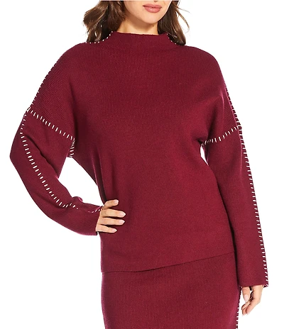 Skies Are Blue Funnel Neck Long Sleeve Knit Coordinating Sweater