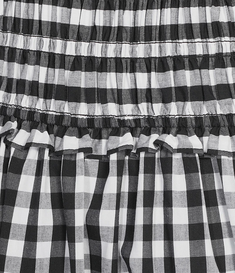 Skies Are Blue Gingham Print Square Neck Sleeveless Smocked Maxi Dress