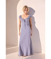 Skies Are Blue Gingham Print Sweetheart Neck Cap Sleeve Maxi Dress