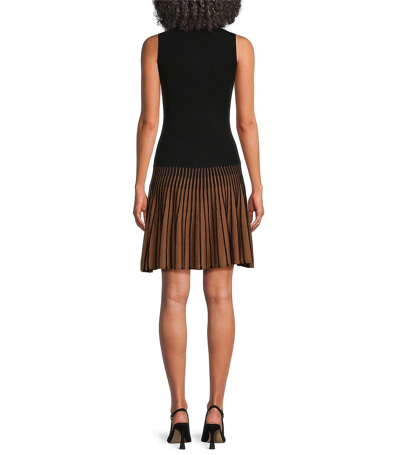 Skies Are Blue High Crew Neck Sleeveless Contrast Ruffle Hem Knit Mini Dress