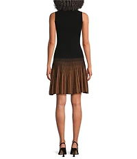 Skies Are Blue High Crew Neck Sleeveless Contrast Ruffle Hem Knit Mini Dress