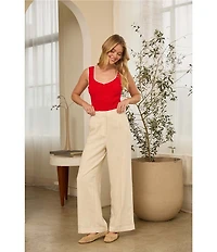 Skies Are Blue High Rise Wide Leg Back Elastic Coordinating Pants