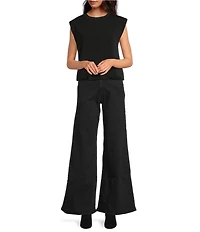 Skies Are Blue High Rise Wide Leg Cotton Twill Pants