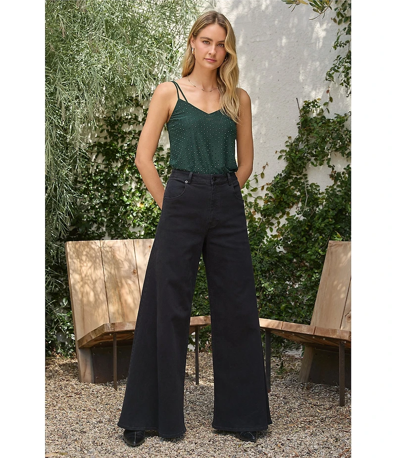 Skies Are Blue High Rise Wide Leg Cotton Twill Pants