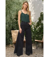 Skies Are Blue High Rise Wide Leg Cotton Twill Pants