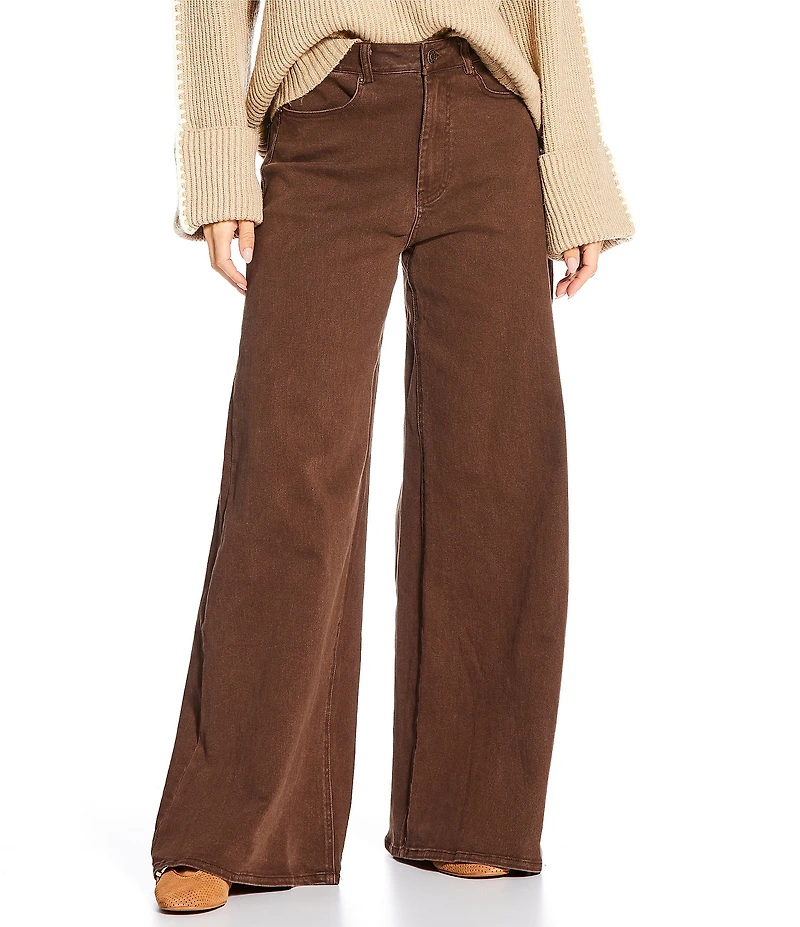 Skies Are Blue High Rise Wide Leg Cotton Twill Pants