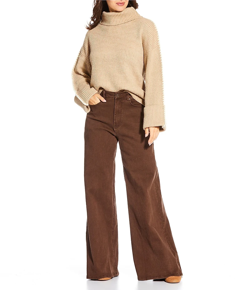 Skies Are Blue High Rise Wide Leg Cotton Twill Pants