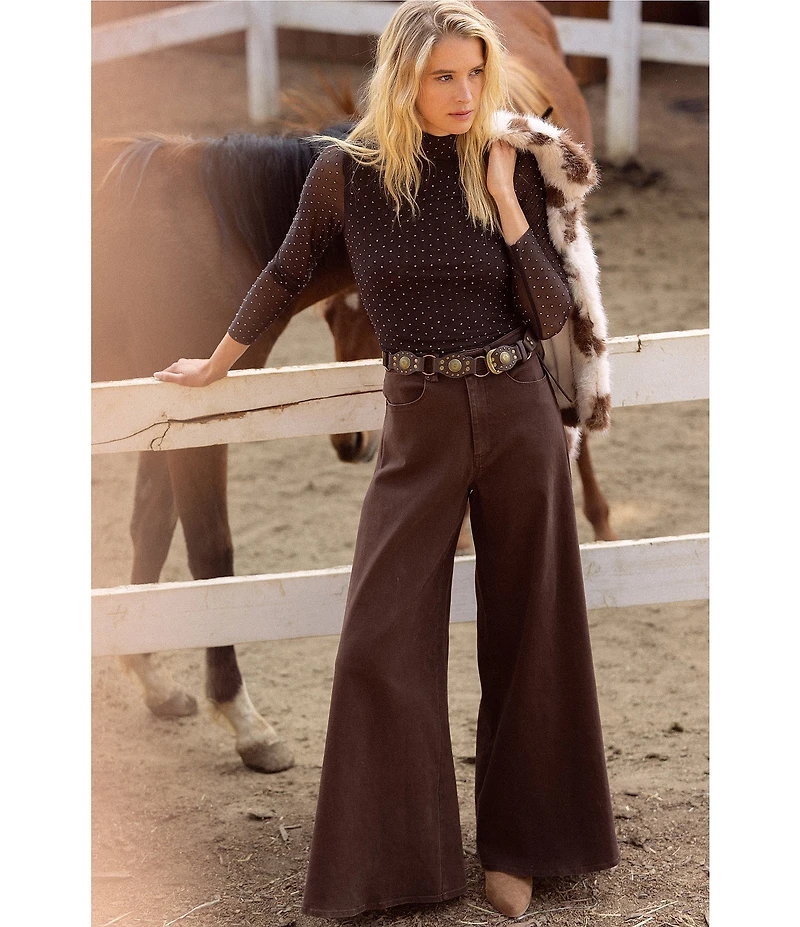 Skies Are Blue High Rise Wide Leg Cotton Twill Pants